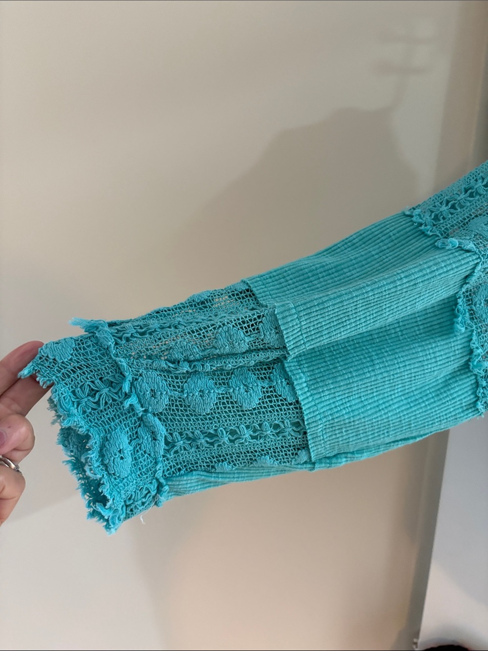 POL Turquoise Crochet-Pocket Button-Front Top - Picture 4 of 7